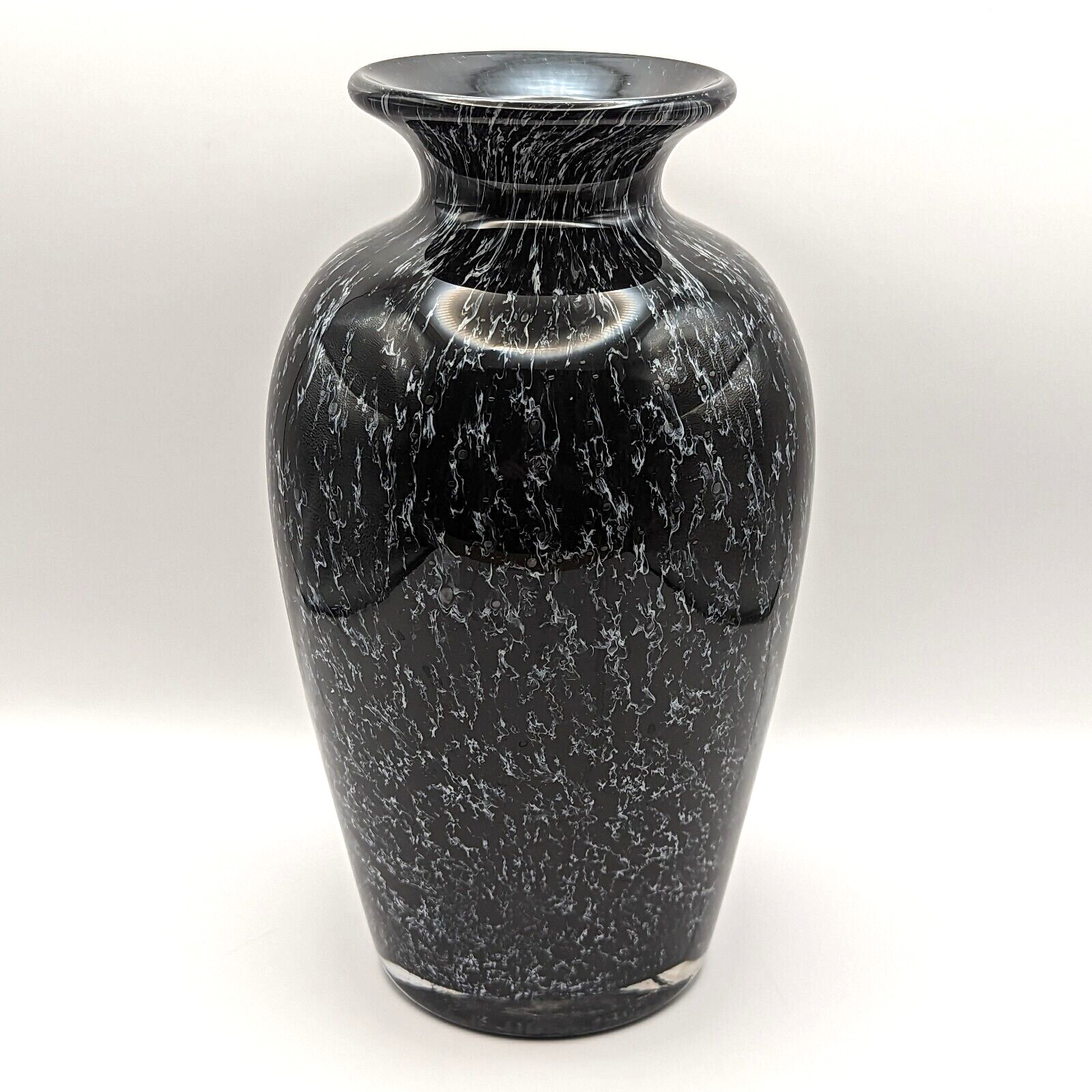 Blown Glass Vase French Black with White Smoke Signed La Rochere