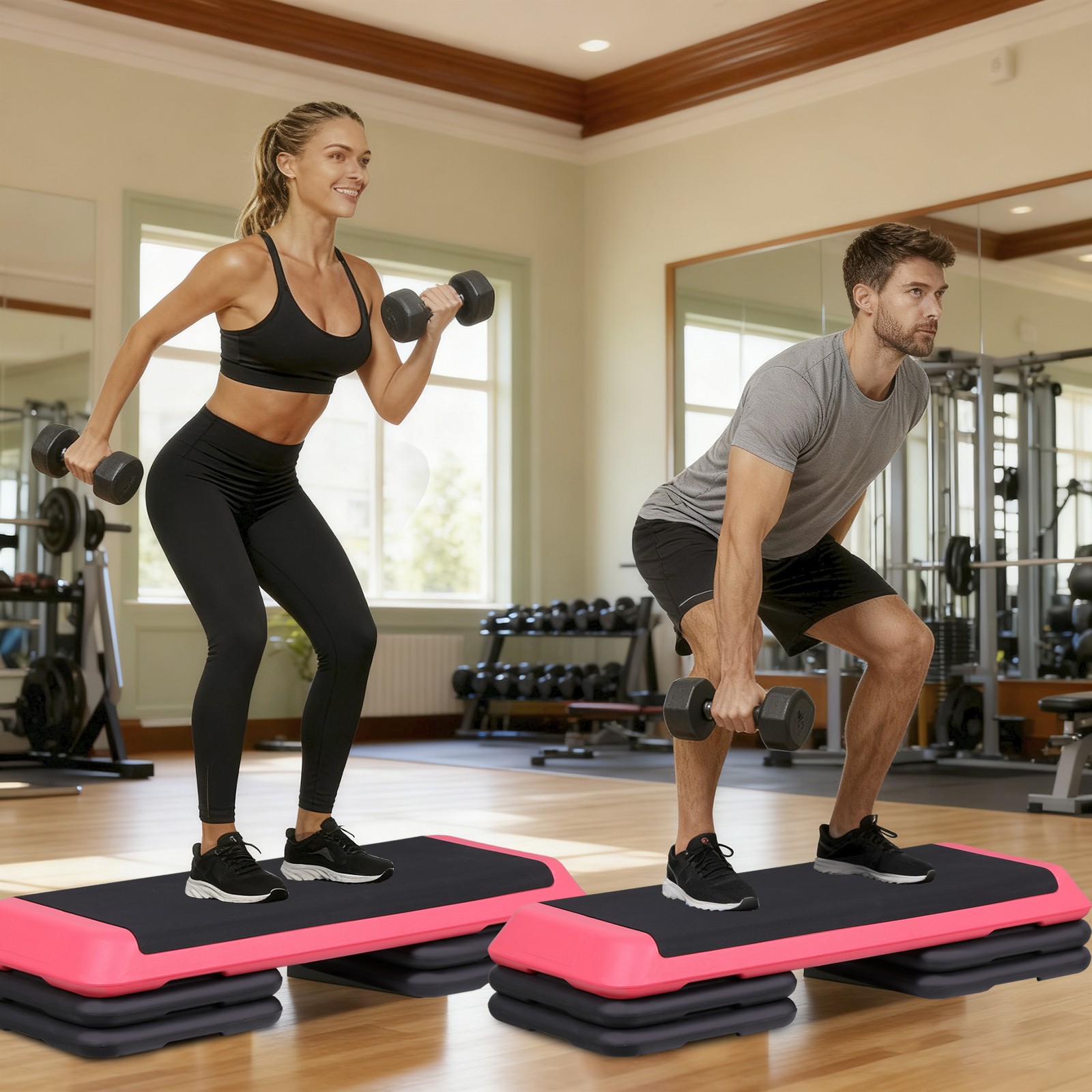 43'' Exercise Aerobic Step Platform Adjustable Fitness Stepper w/4 Risers Pink