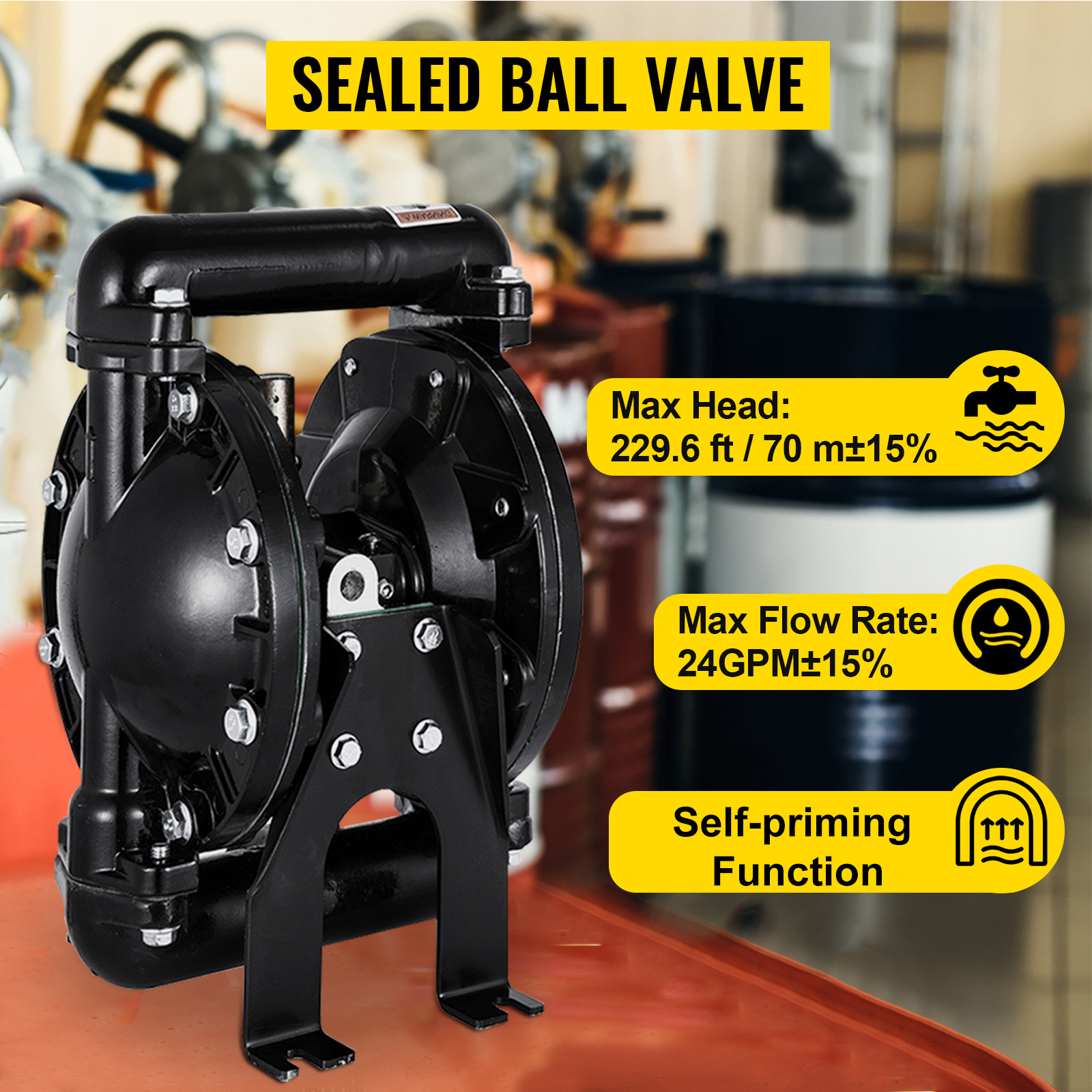 Air-Operated Double Diaphragm Pump 24 GPM 1-Inch Inlet/Outlet