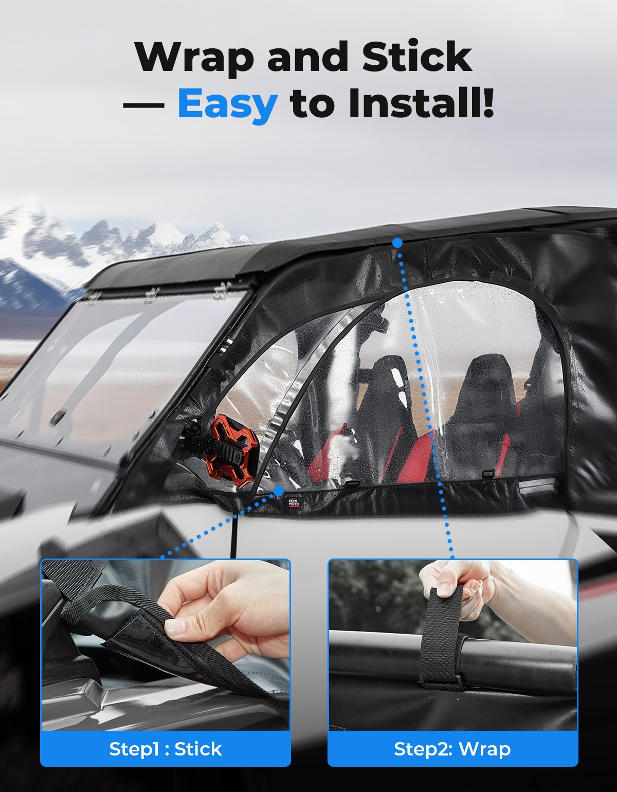 KEMIMOTO UTV Cab Enclosure Set Soft Upper Door for Polaris RZR XP 1000 2024-2025