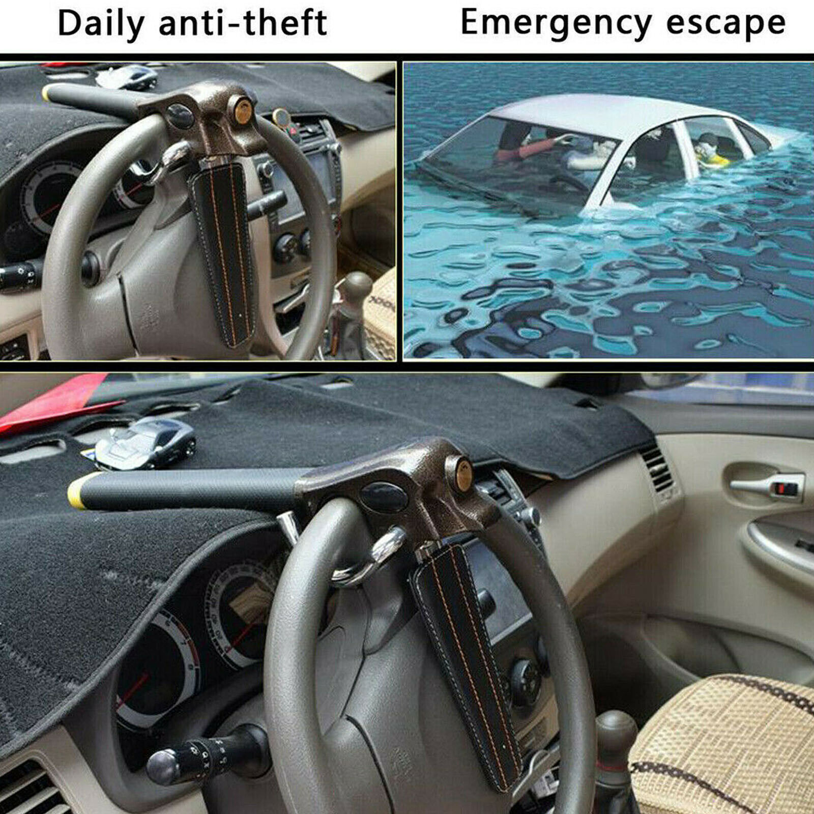 Steering Wheel Lock Universal Anti-Theft Device Heavy Duty Security Car Lock