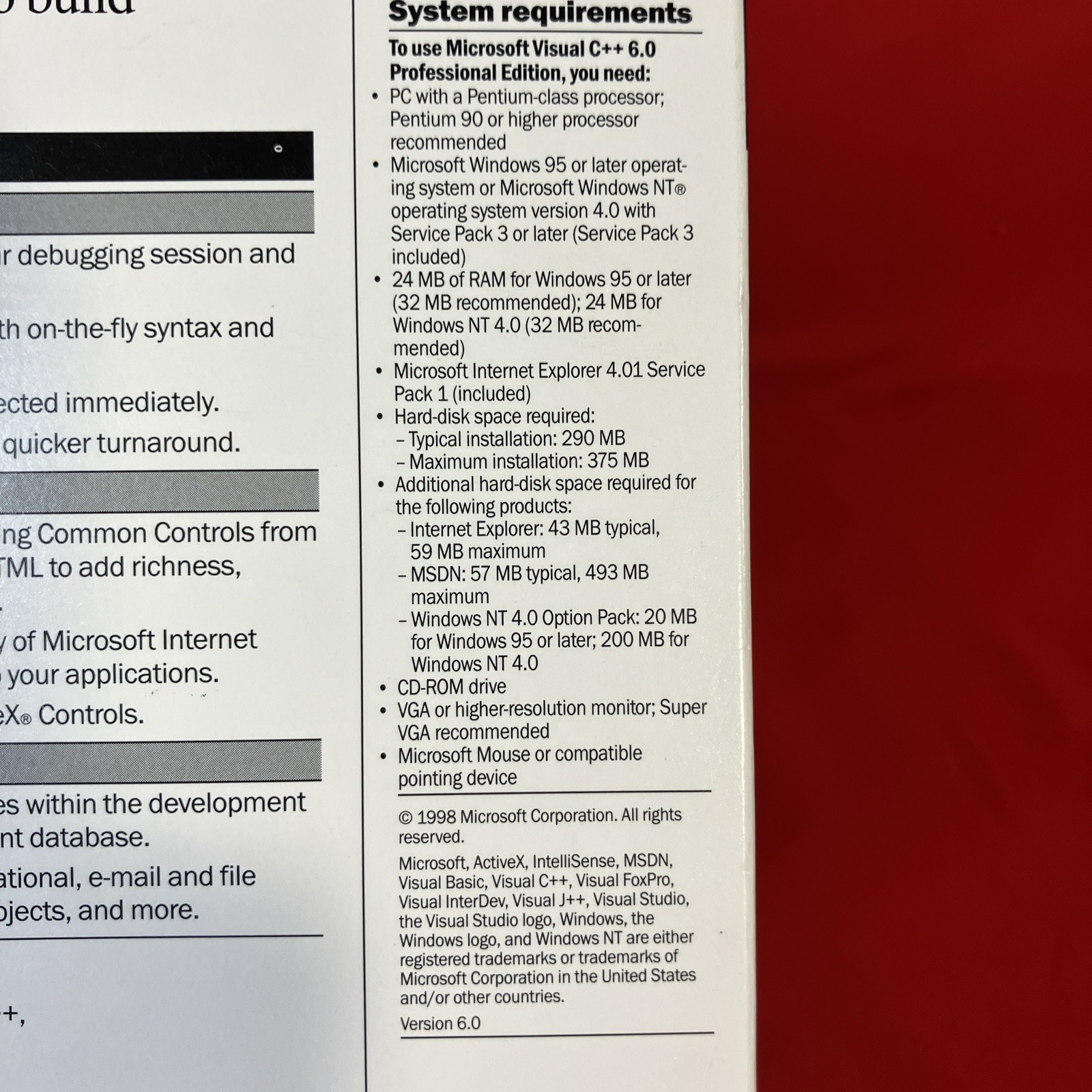 Vtg 1998 Microsoft Visual C++ 6.0 Professional Edition / Windows NT 4.0 Key