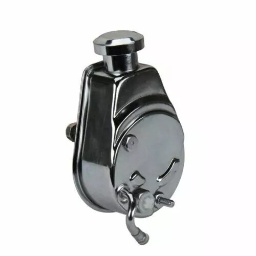 SBC Chevy Chrome Saginaw Power Steering Pump + Aluminum Pulley & Bracket Kit