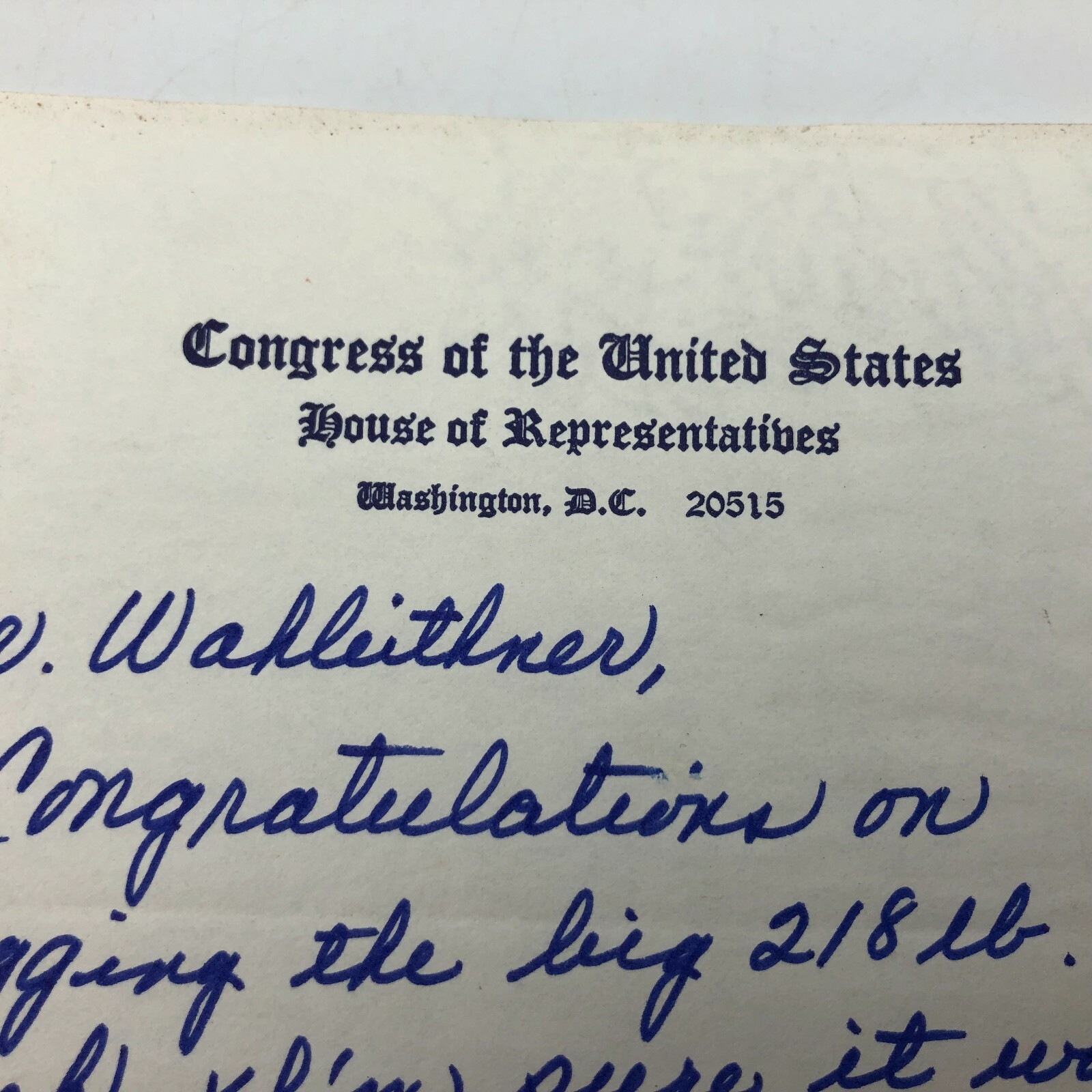 Vtg U.S. Congress Letterhead Toby Roth Representative WI Hand Written Letter Q1