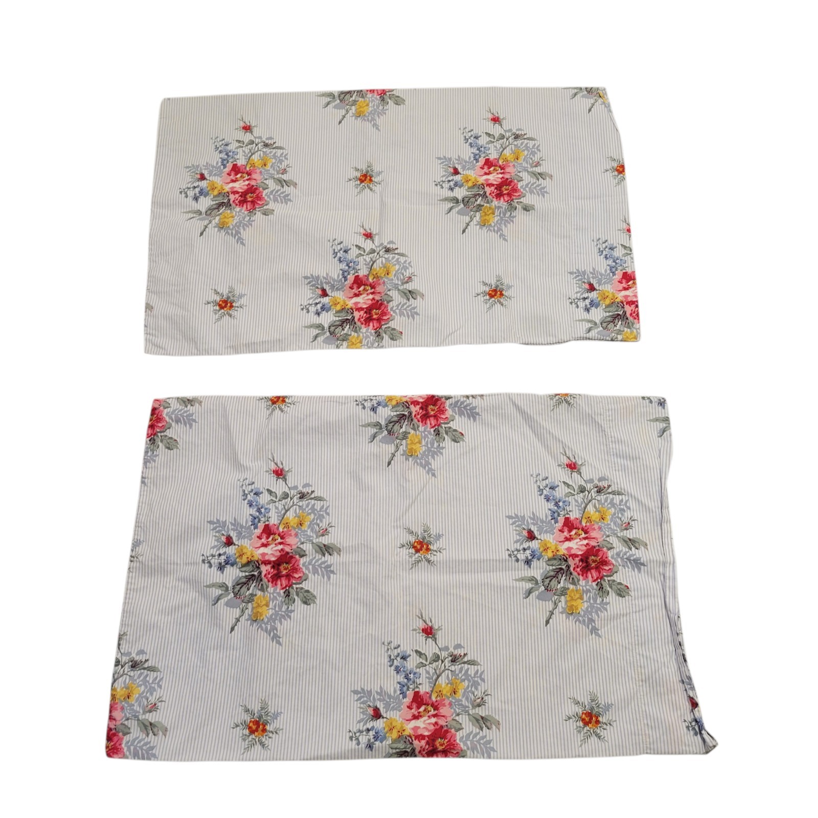 (2) Chaps Home Ralph Lauren Nantucket Blue Stripe Floral Pillowcase Standard