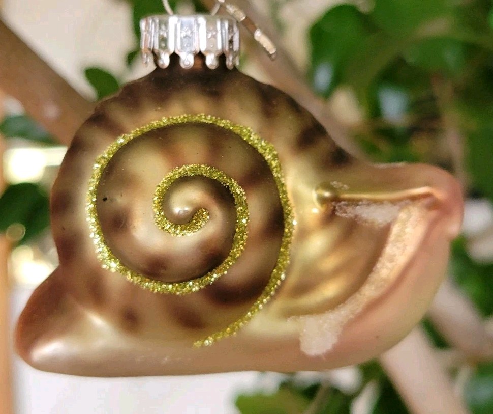 Midwest CBK Glass Brown Green Snail Mollusk Christmas Tree Ornament Glitter