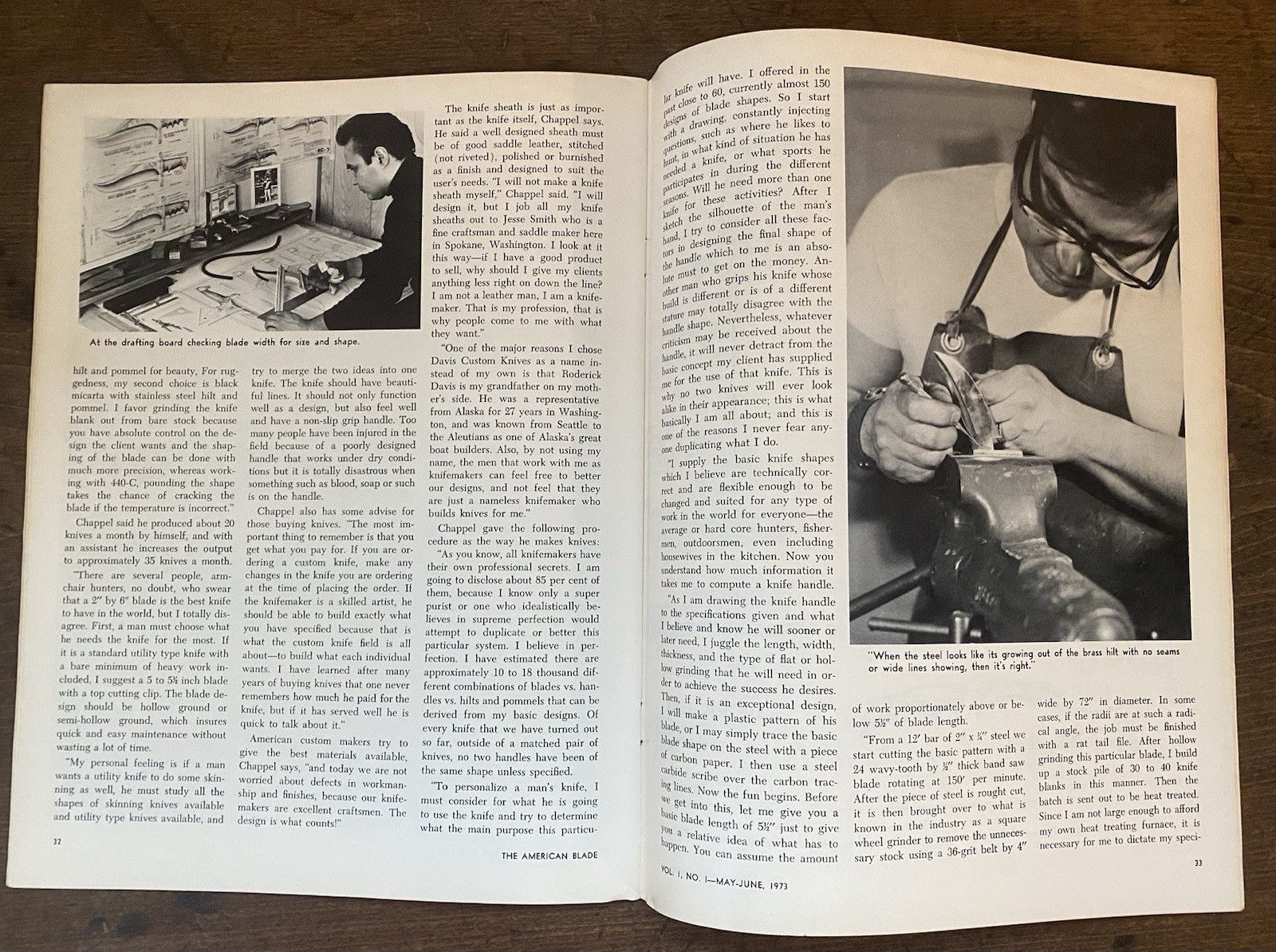 Rod Chappel Handmade Knife Article, American Blade 1973 Ad
