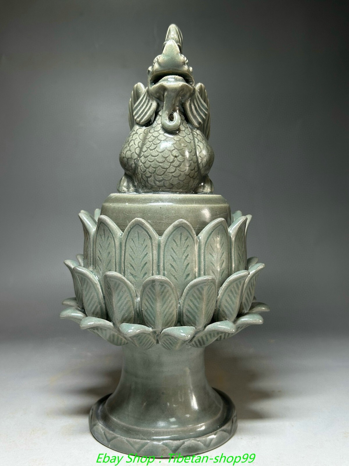 10.2" Old China Dynasty Koryo Porcelain Dragon Fish Beast Incense Burner Censer