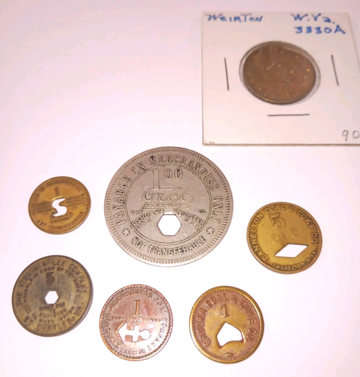 Vintage Wva Coal Script Tokens / Coins Money