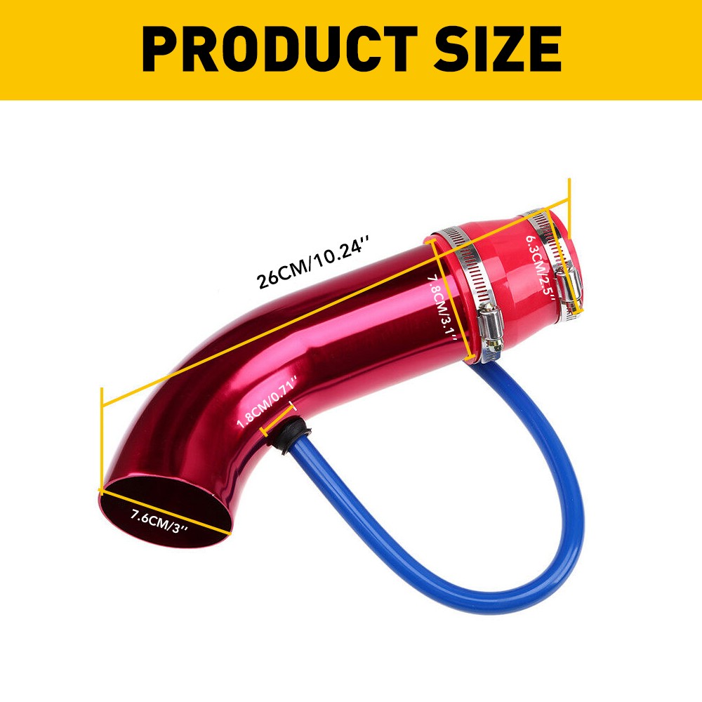 3" 76MM Universal Car Cold Air Intake Kit Induction Pipe Hose System Red Sturdy