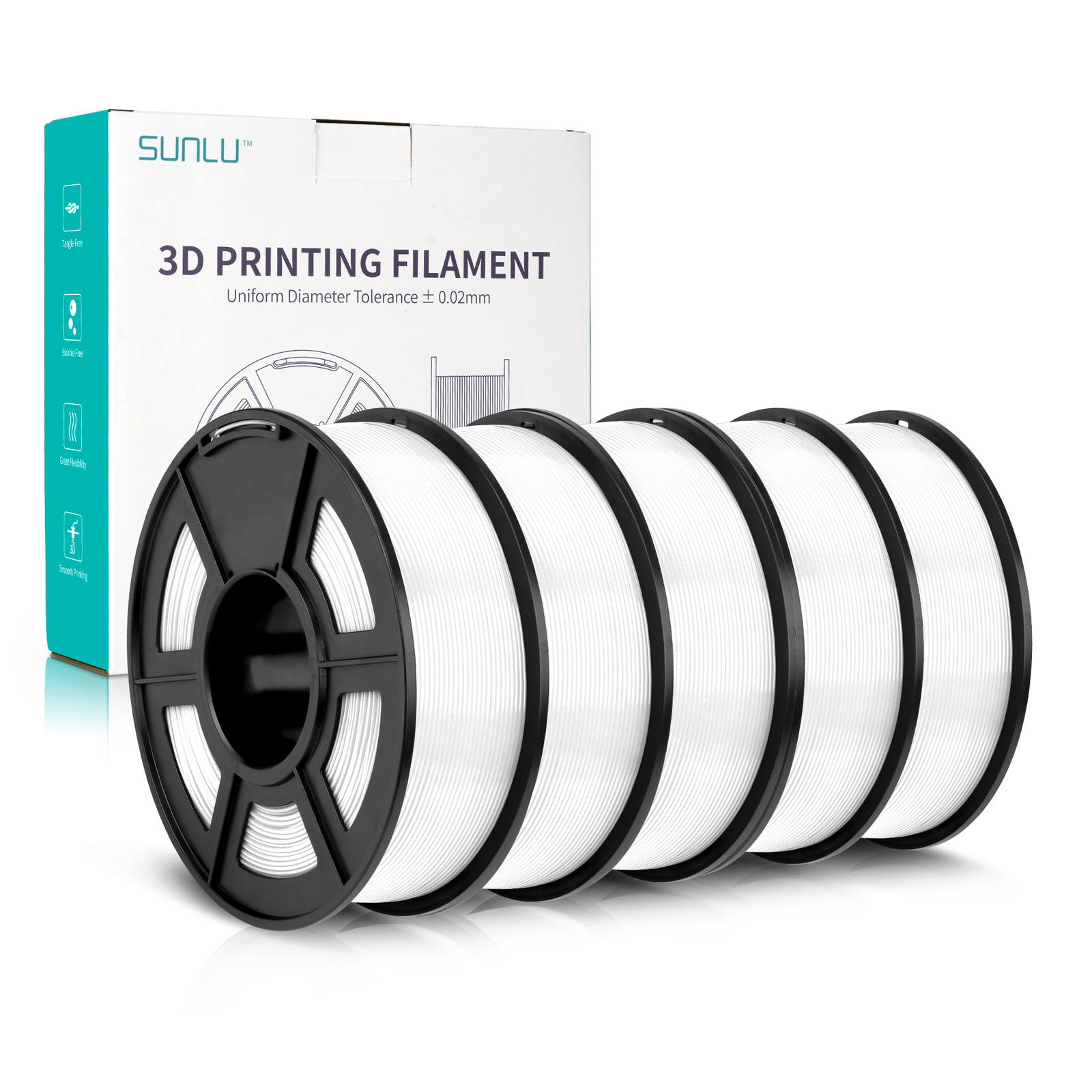 SUNLU 5×1KG PLA Matte PLA+ PLAMETA PETG SILK ABS 3D Filament Combo