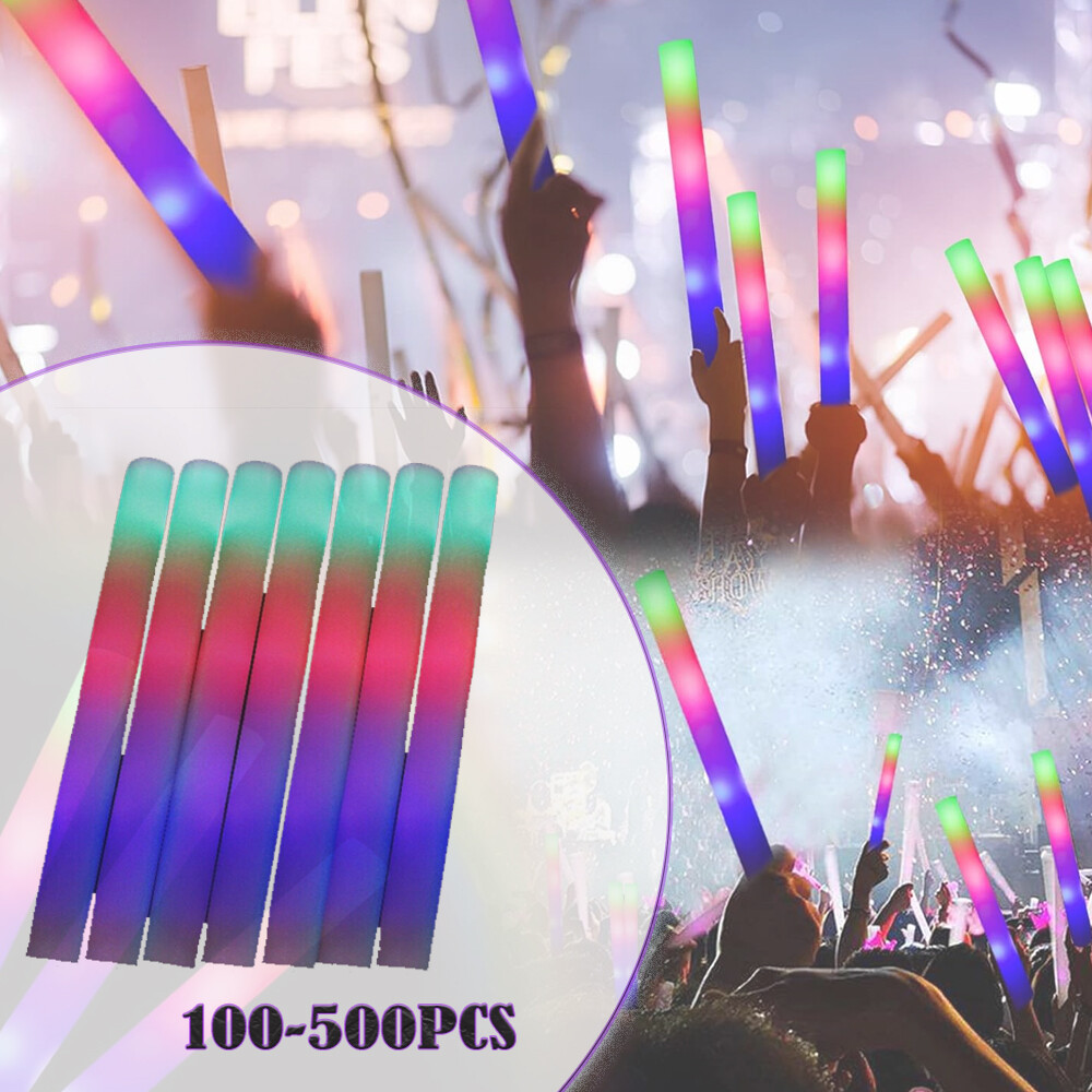 LED Light Up Foam Sticks 100-500PCS Baton Wands Rally Party Rave Tube Glow Wands