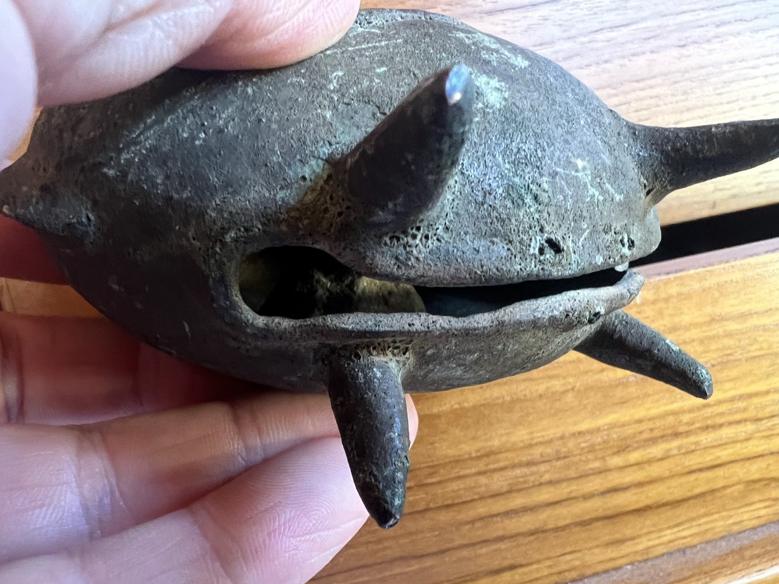 Vintage Oriental Brass Bell Cow Elephant Legs Inscribed