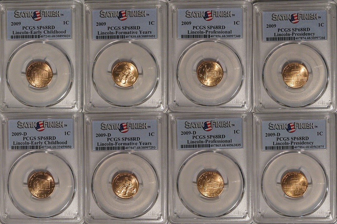 2009 P & D Lincoln 1c Cent 8 Coin Set PCGS SP68RD Satin Finish EC FY Pro Pres