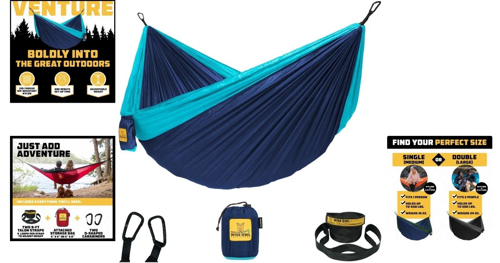 Packable Camping Hammock - 500lbs Support with All-Weather Nylon for Adventures