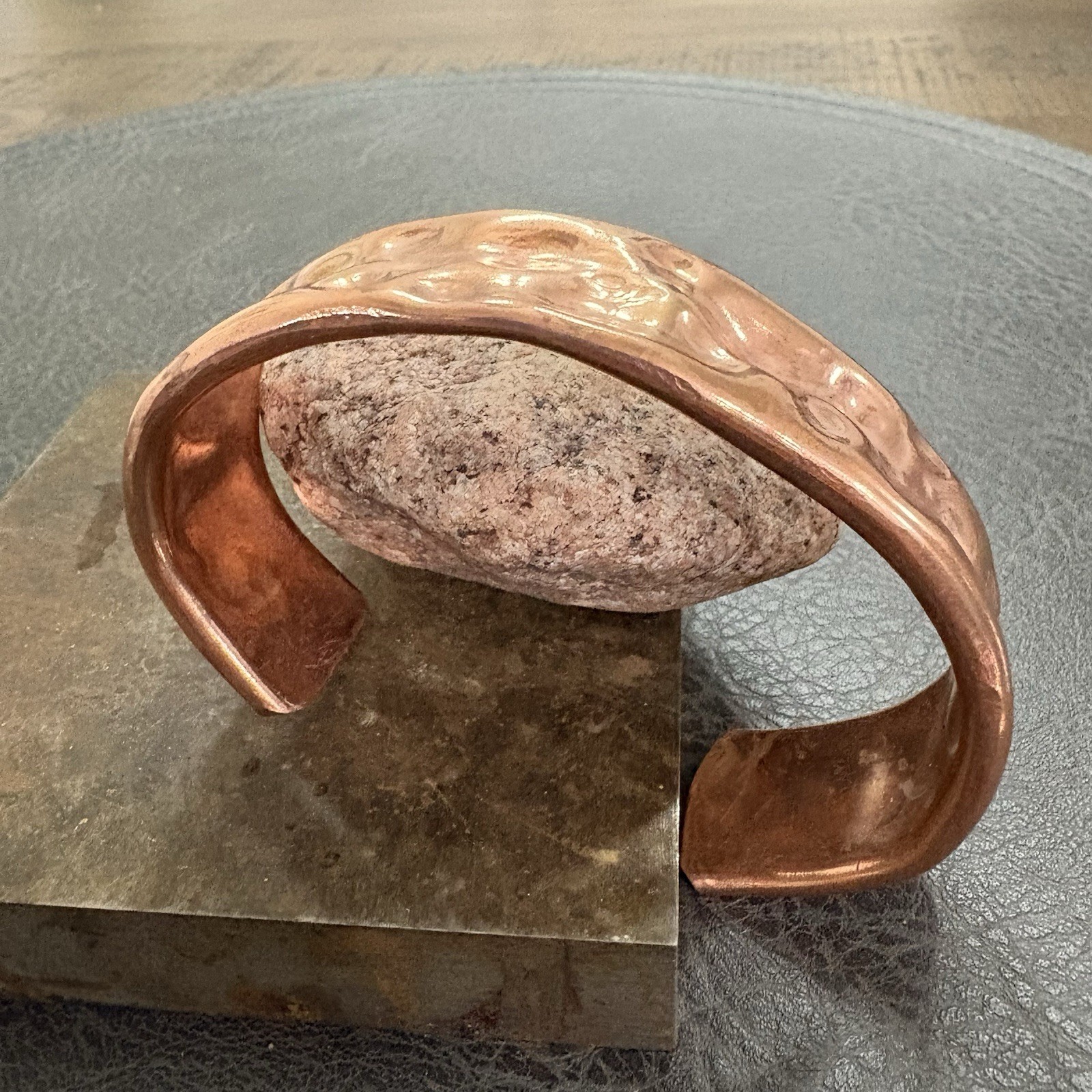 Brutalist Heavy Thick Men’s Hammered Wide Copper Artisan Cuff Bracelet Shiny