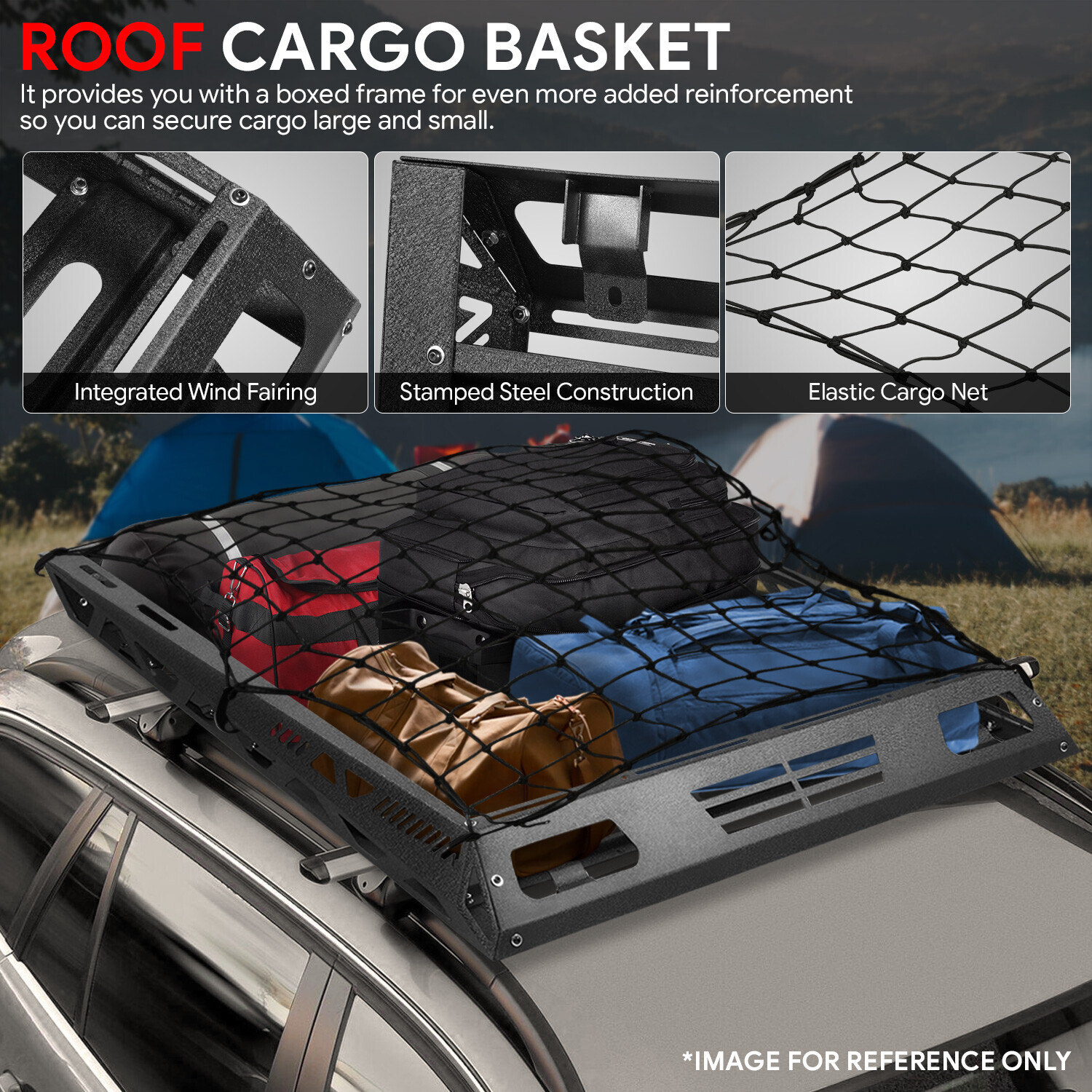 55" x 41" Steel Roof Rack Top Cargo Luggage Carrier Basket+Wind Fairing Black