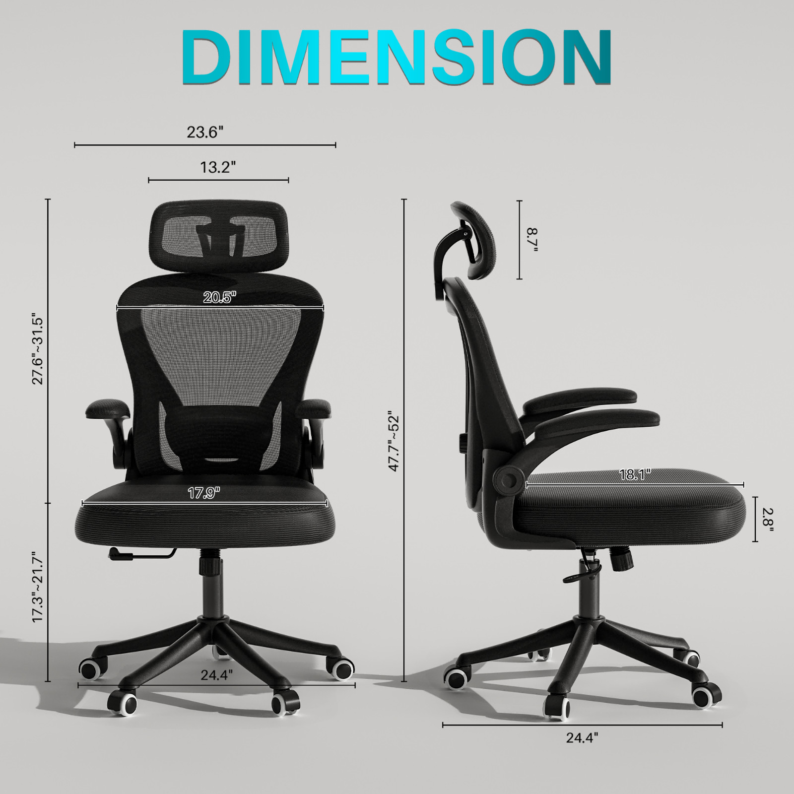 Black Computer Desk Chair Ergonomic Office Chair with Wheels Flip-Up Armrests