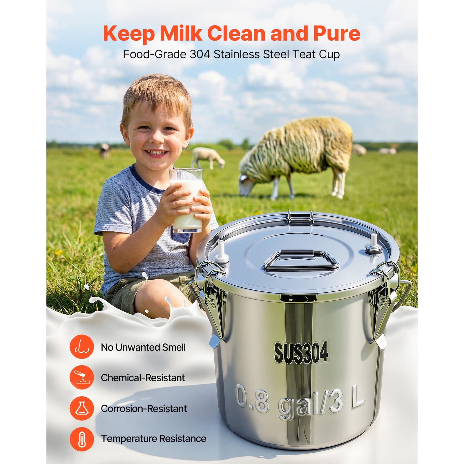 Uimoso Portable Goat Milking Machine with 0.8 Gal / 3 L Bucket and Battery Power