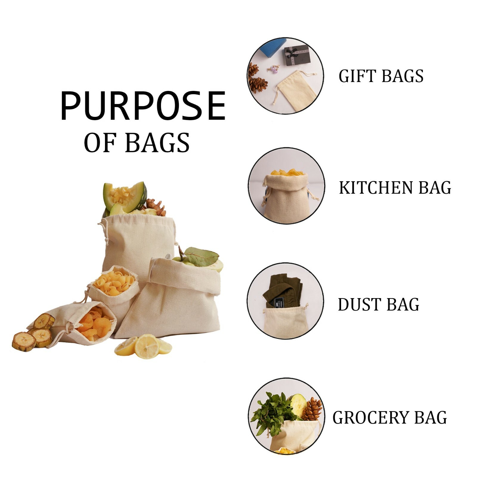 Biglotbags - Premium Canvas Cotton Double Drawstring Reusable Muslin Bags