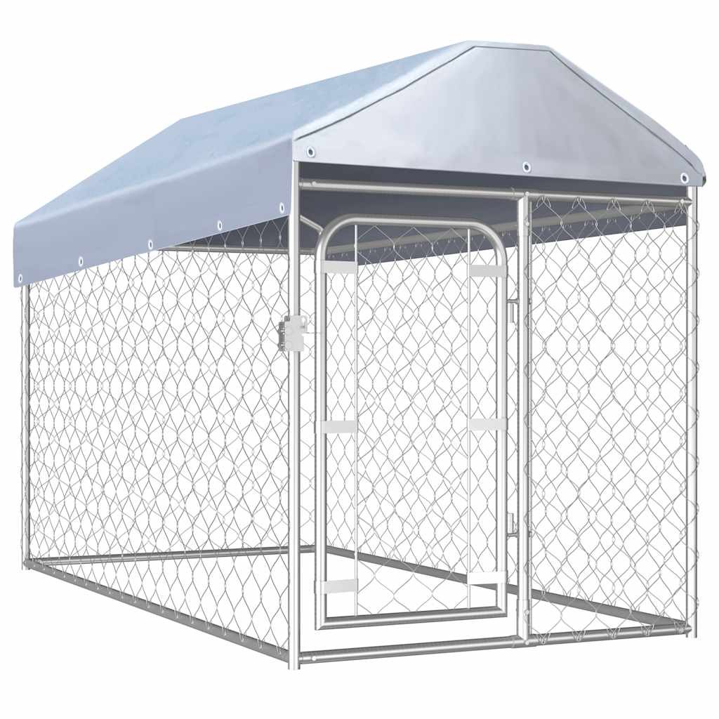 Outdoor Dog Kennel Large Dog Crate Dog Cage with Roof Galvanized Steel vidaXL