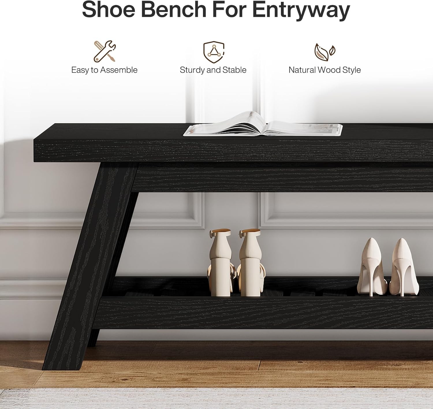 55'' Wooden Entryway Bench Narrow Hallway Foyer Seating Bench with Shoe Storage