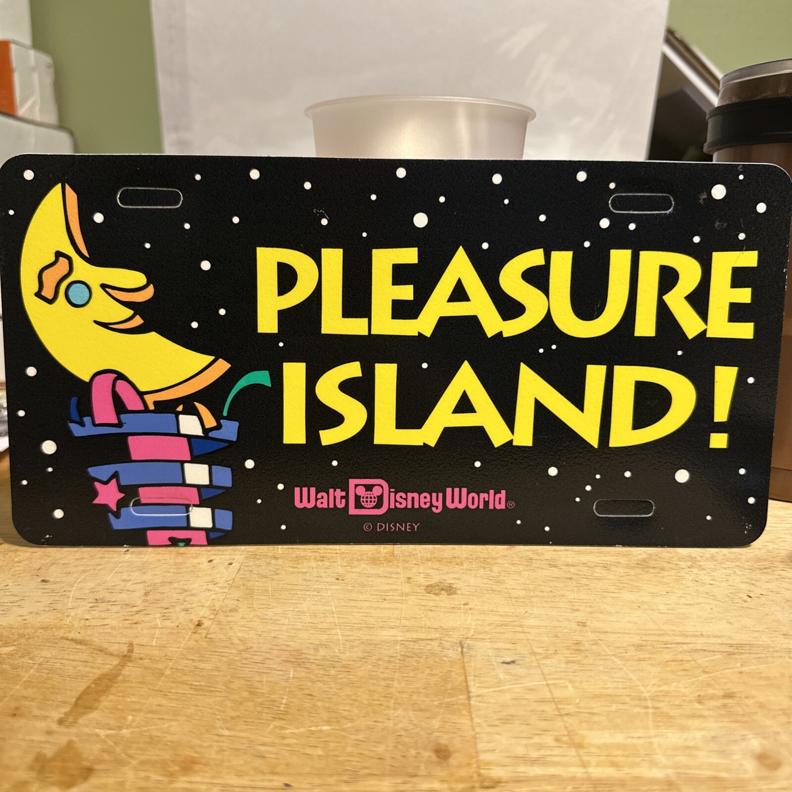 Pleasure Island Walt Disney World Vintage 90s License Plate Plastic Sign