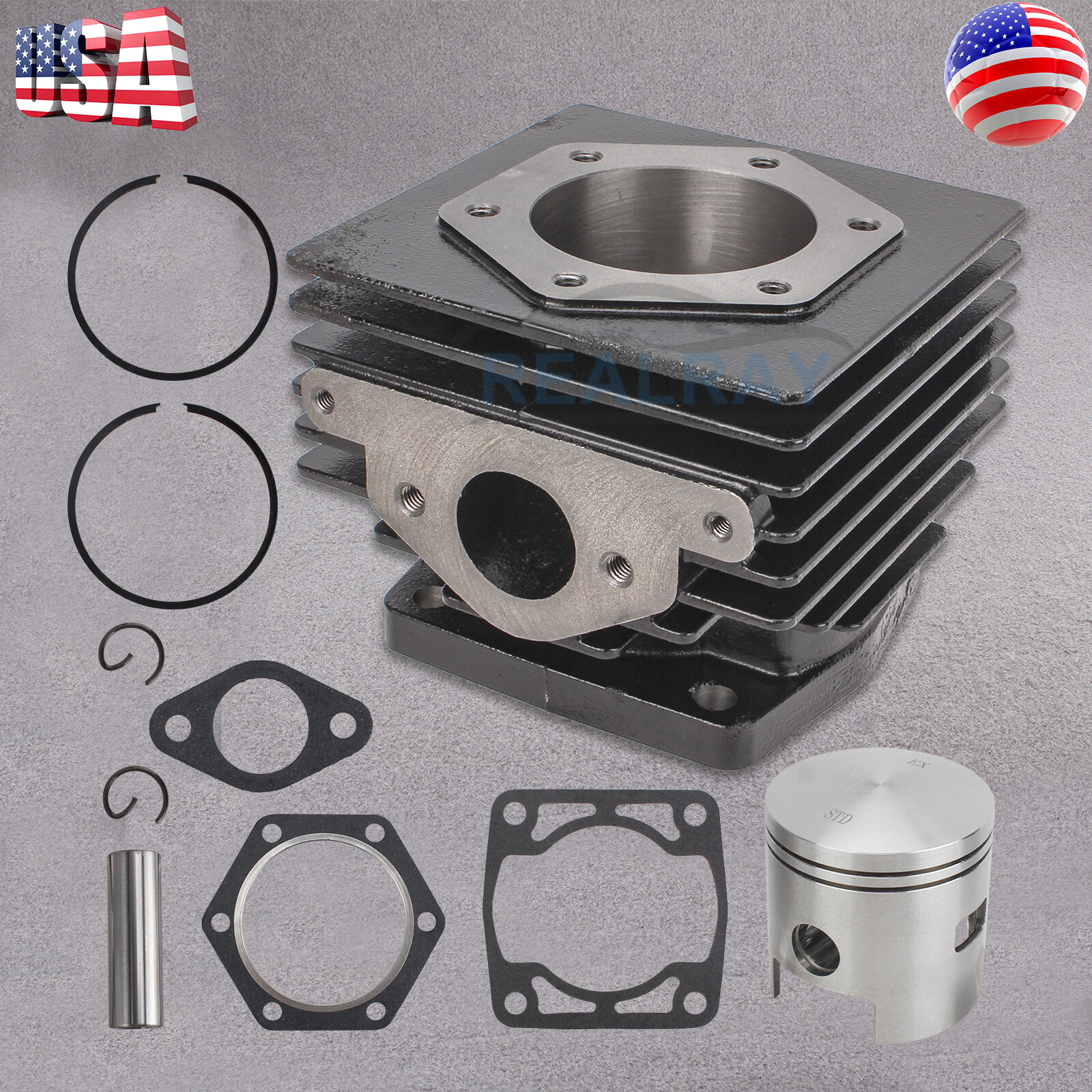 For 1976-1988 EZGO 2 Cycle Gas Golf Cart Top End Rebuild Kit Cylinder & Piston