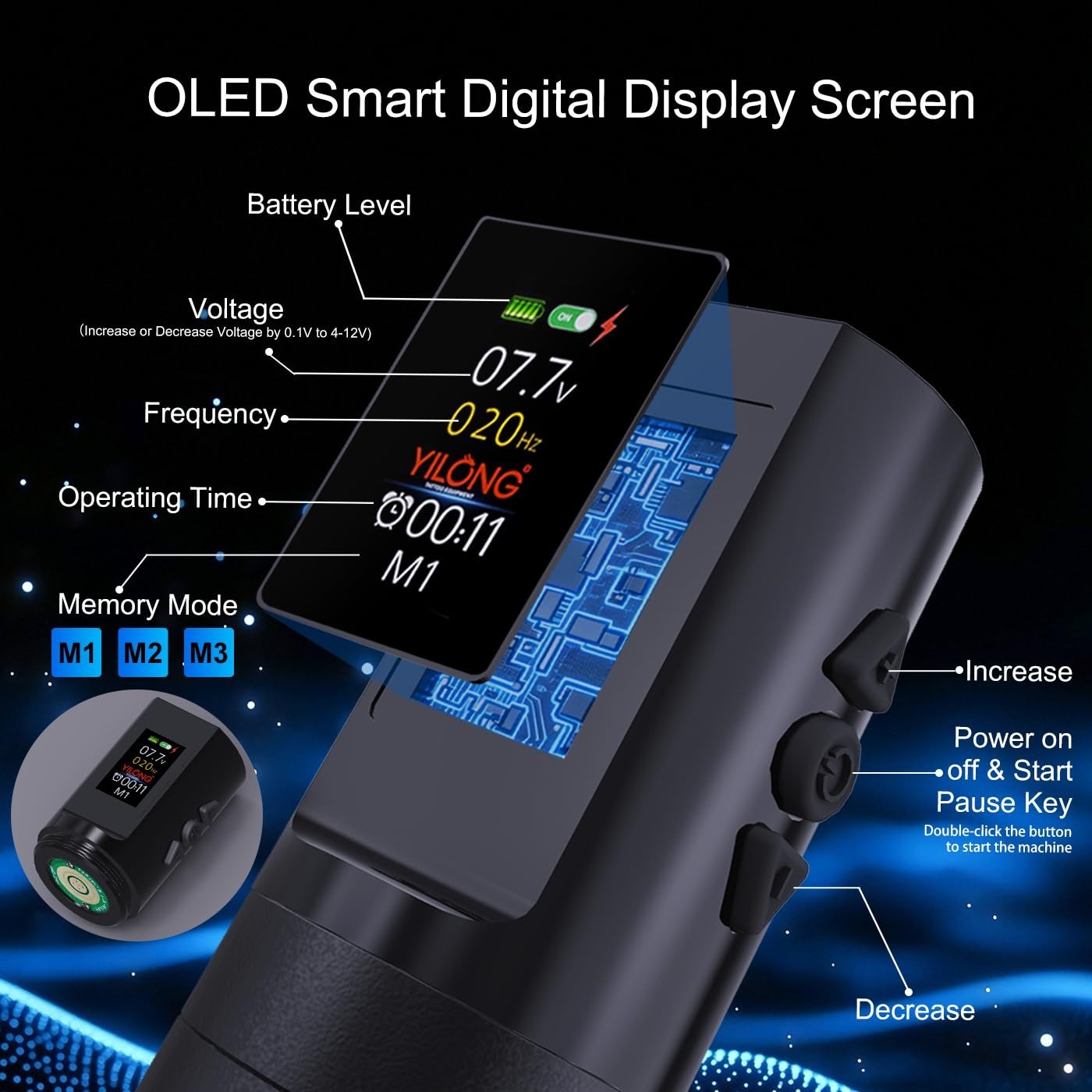 Wireless Tattoo Gun Kit for Beginners Digital Led Display Ink 10 PCS Cartridges