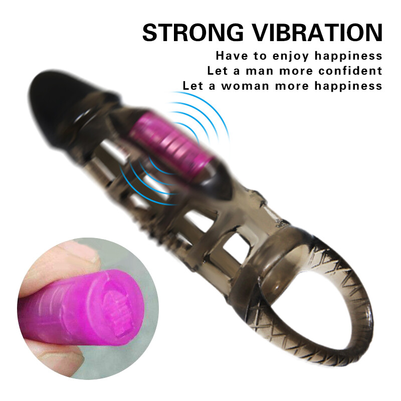 Vibrating Cock Penis Ring Sleeve Condom for Couple Men Vibrator Sex Toy Enhancer