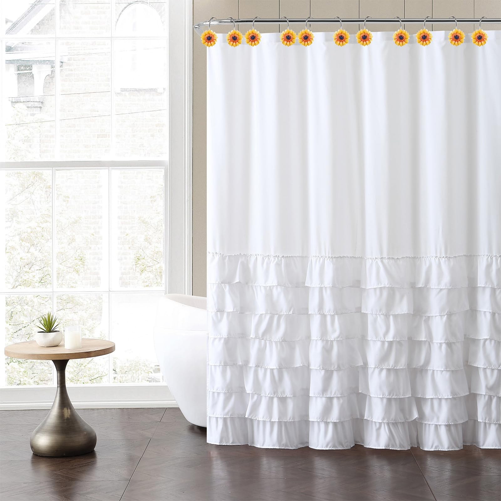 12 PCS Sunflower Shower Curtain Hooks Rustproof Metal Decorative Hangers Rings