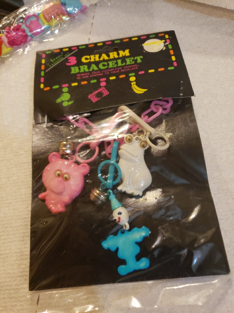 VTG 1980s Clip On Bell Charms /Chains &1 Snap On Bracelet