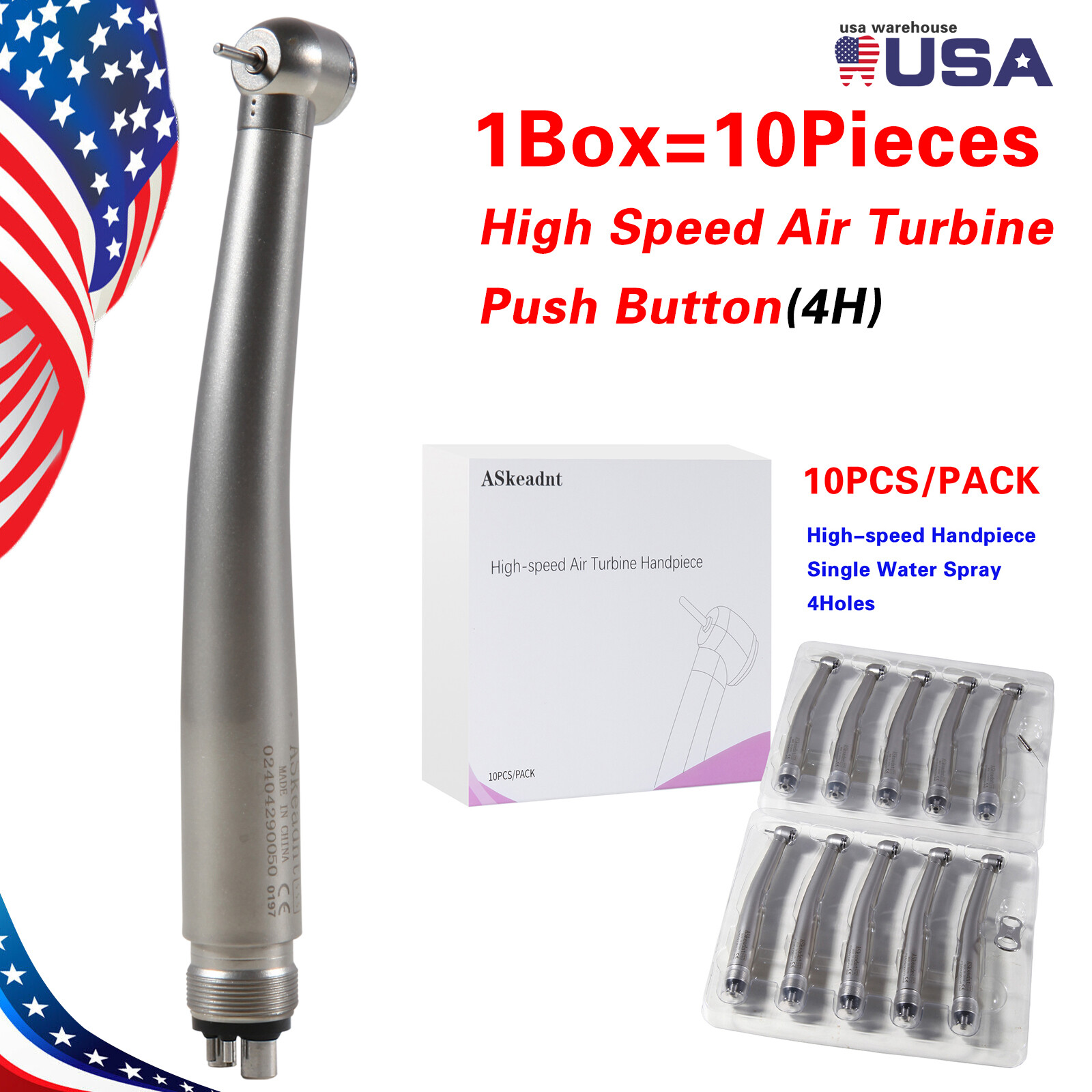 10 PCS Dental High Speed Handpiece Push Button Turbine 4 Hole NSK Pana Max Style