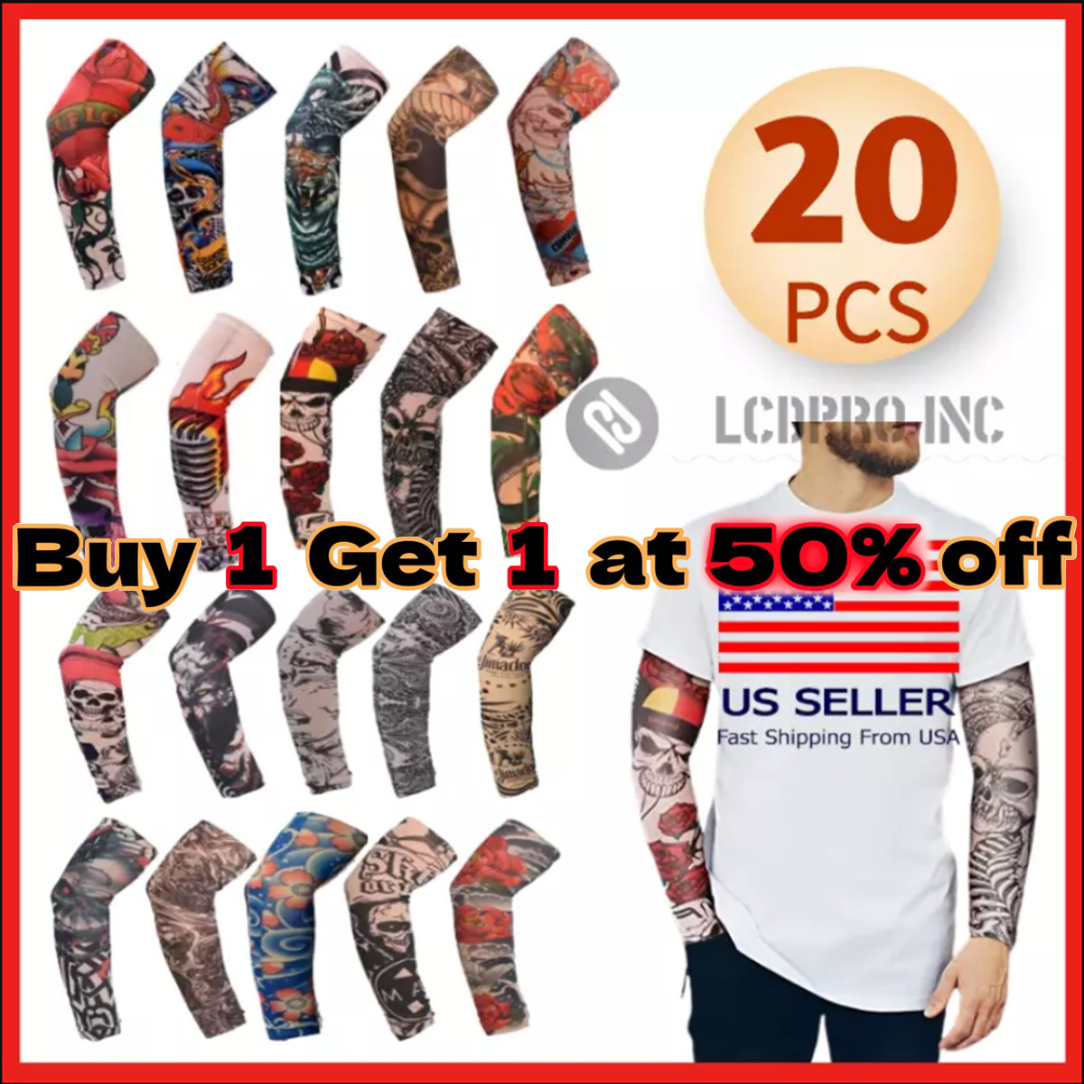 20 PCS Cooling Sleeves Tattoo Arm Cover Basketball Sport Outdoor UV Sun Summer