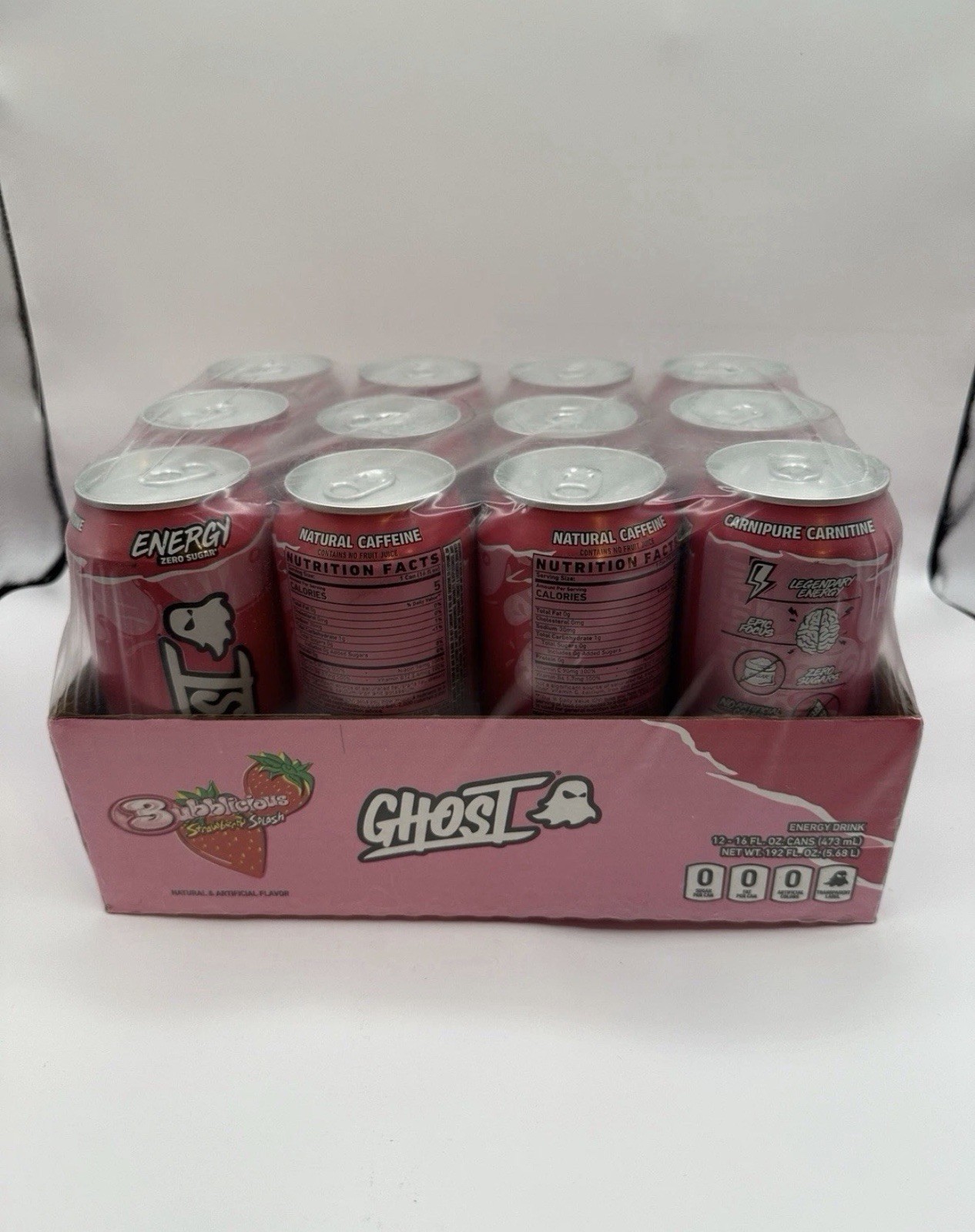 Ghost Energy Drink Bubblicious Strawberry Splash 1 CASE 12-16 FL.OZ Expire 08/26
