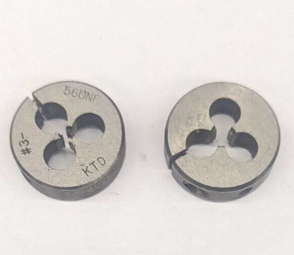 2 Kromhard 3-56 UNF Round Dies 13/16" OD Screw Adjustable Die Carbon Steel USA