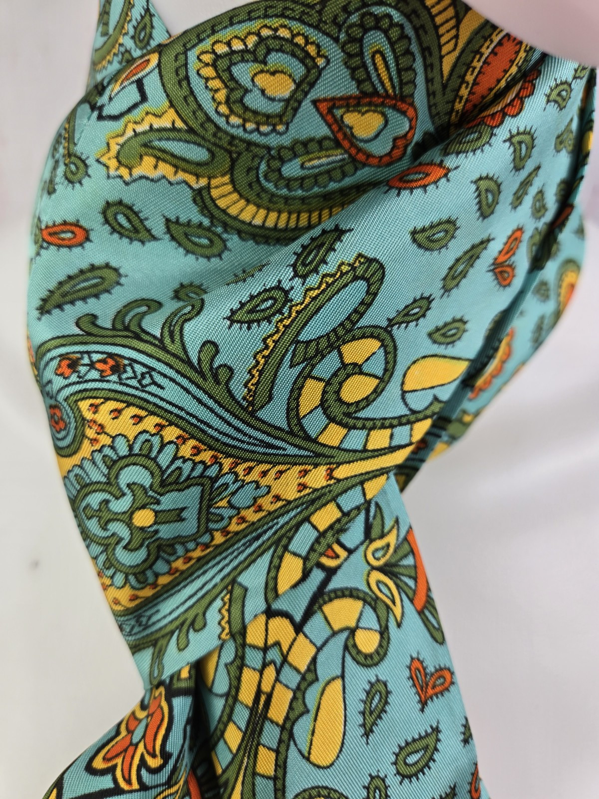 Vintage Tourqouise Green Paisley Scarf 55"