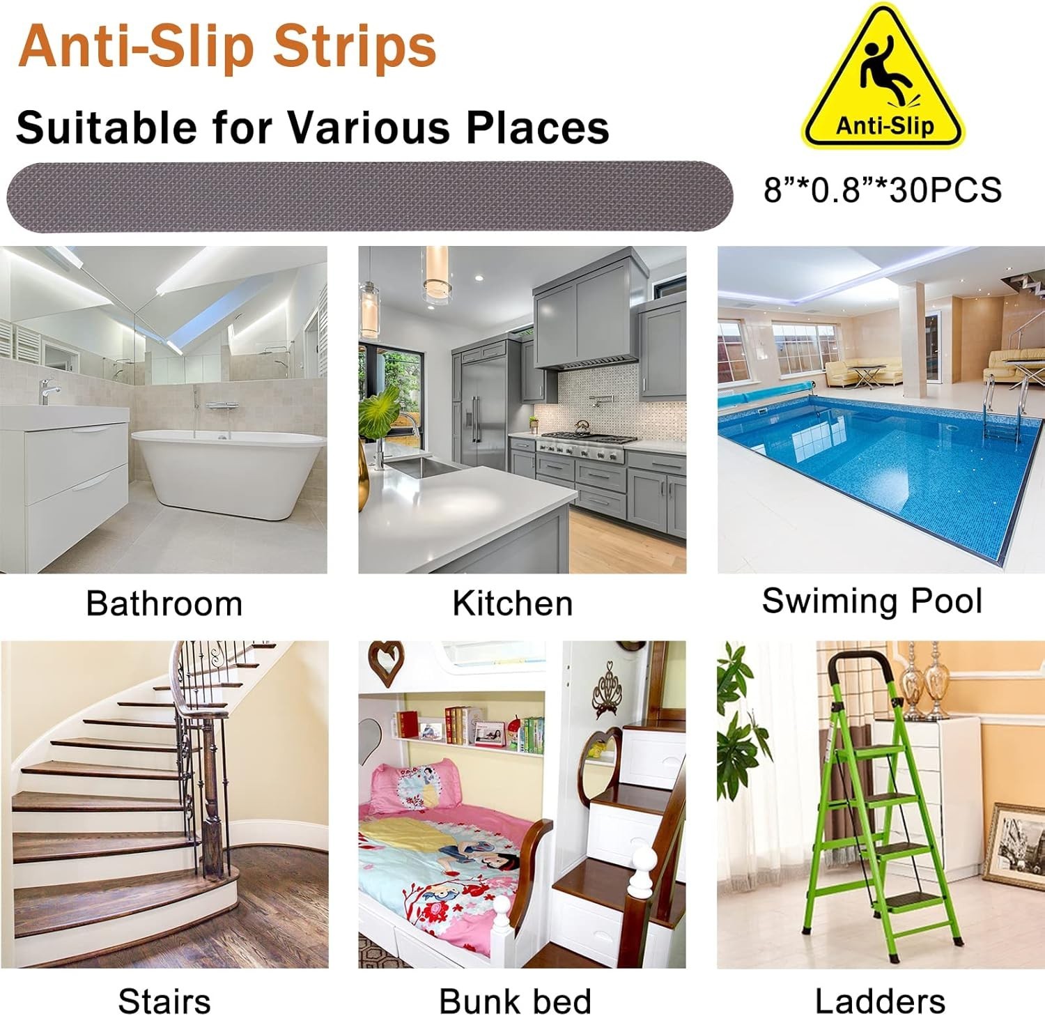 Anti-Slip Adhesive Strips for Bathtubs - 30 PCS Safety Stickers with Scraper