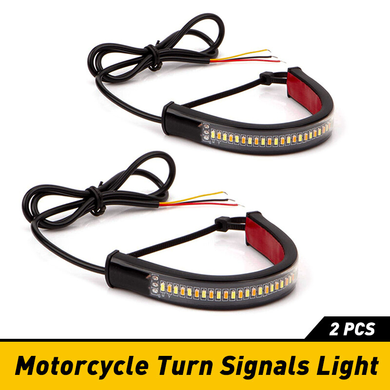 Amber White LED Fork Turn Signal Indicators Blinkers Light Strips For Motorcycle