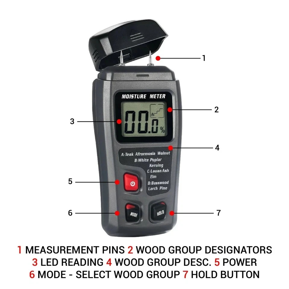 Digital LCD Wood Moisture Meter Detector Tester Wood Firewood Paper Cardboard