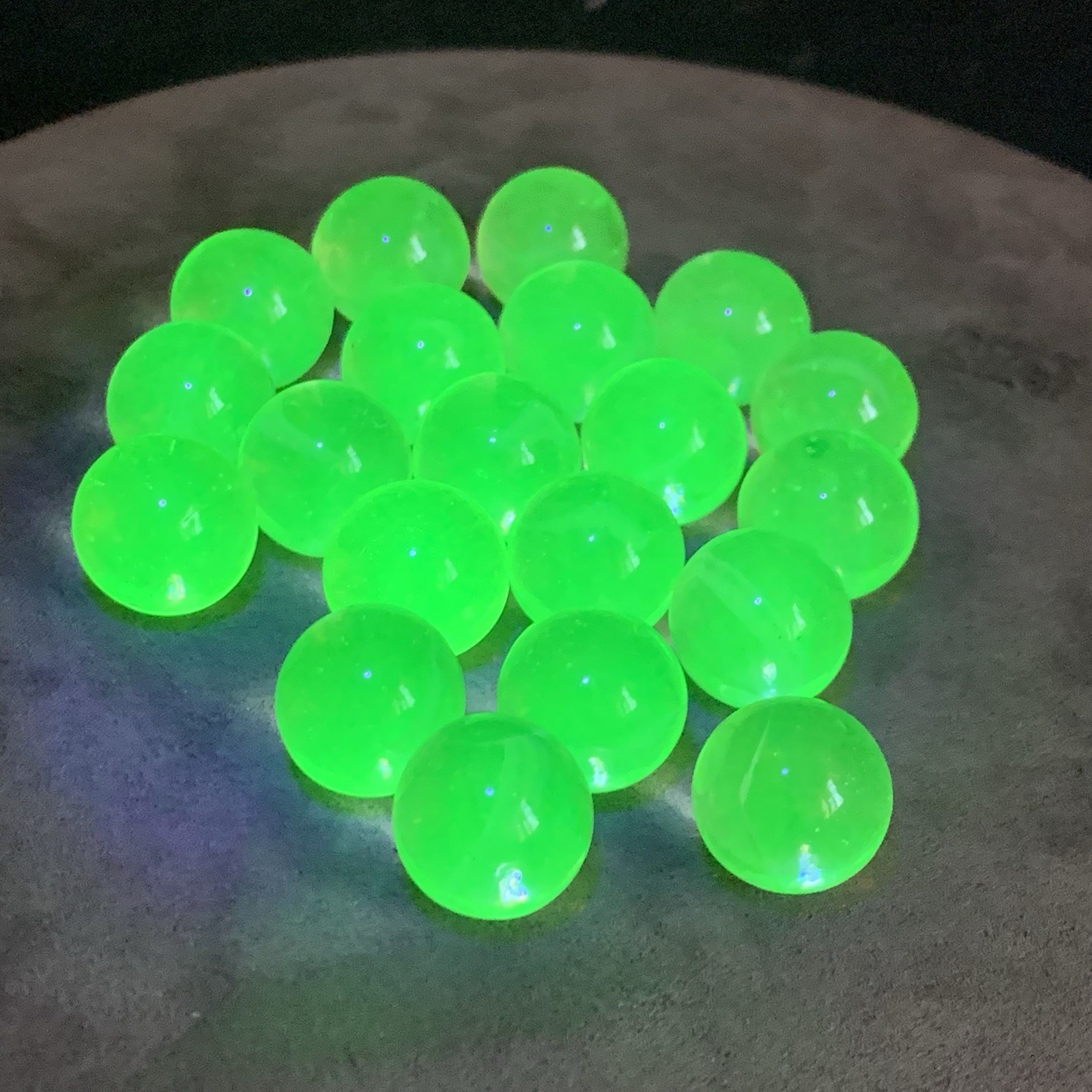 Vaseline Glass Uranium Glass Marbles Swirl UV Glow, Appr 5/8” 15mm, Lot Of 20.