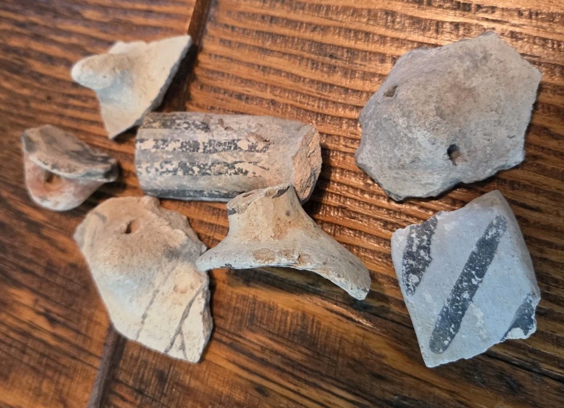 Prehistoric Anasazi Black On White Pottery Partial Ladle Dipper Handle Arizona