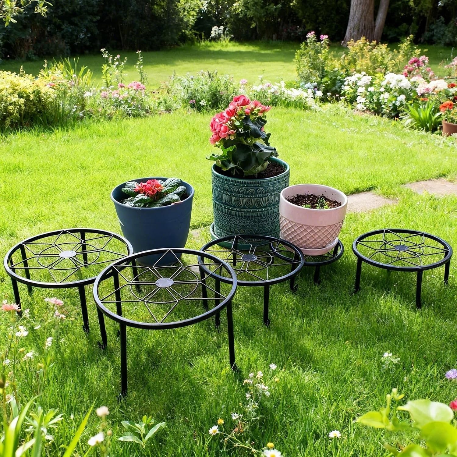 5 Pack Metal Plant Stands,Heavy Duty Potted Holder for Flower Pot,Indoor Outdoor
