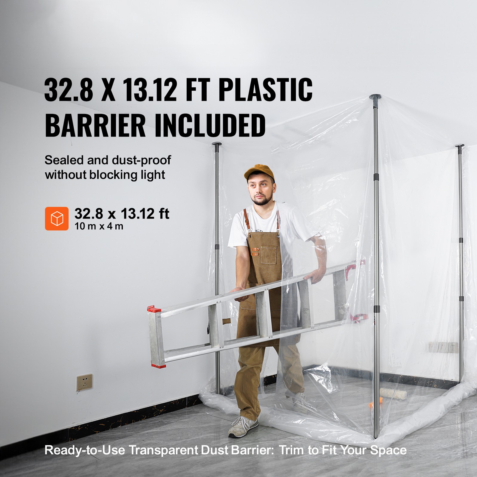 Dust Barrier Poles 12 Ft with 4 Telescoping Poles Dust Barrier System