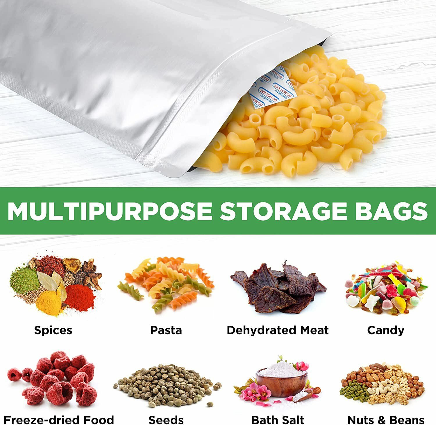 40pc Mylar Bags for Food Storage With Oxygen Absorbers Label Resealable 1 Gallon
