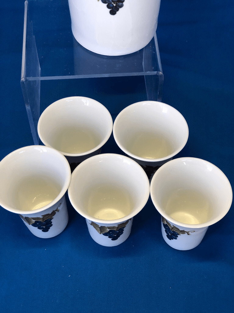Vintage Naaman Israel Porcelain Grapes Decanter Pitcher & 5 Cups 6pc