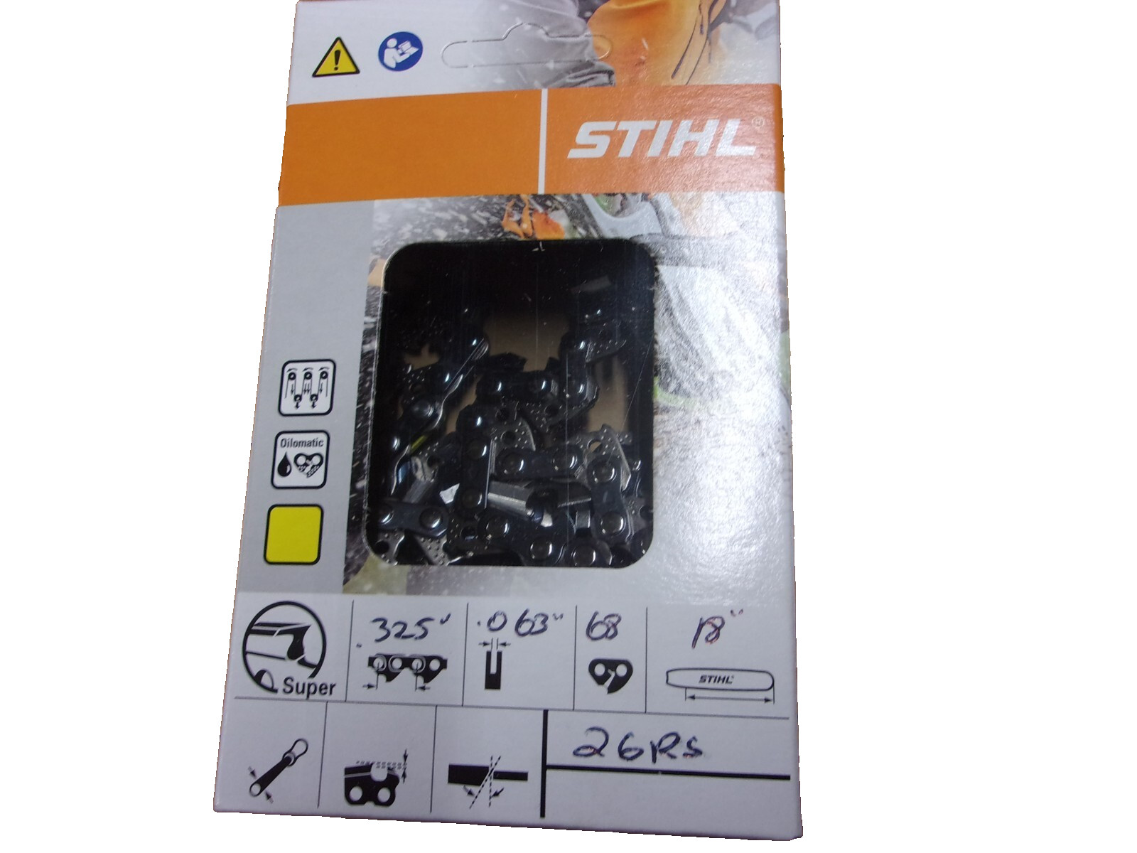 Stihl 18" 26RS Full Chisel Chain OEM .325" .063" 68 DL 26RS-68 Yellow #GM-4T1