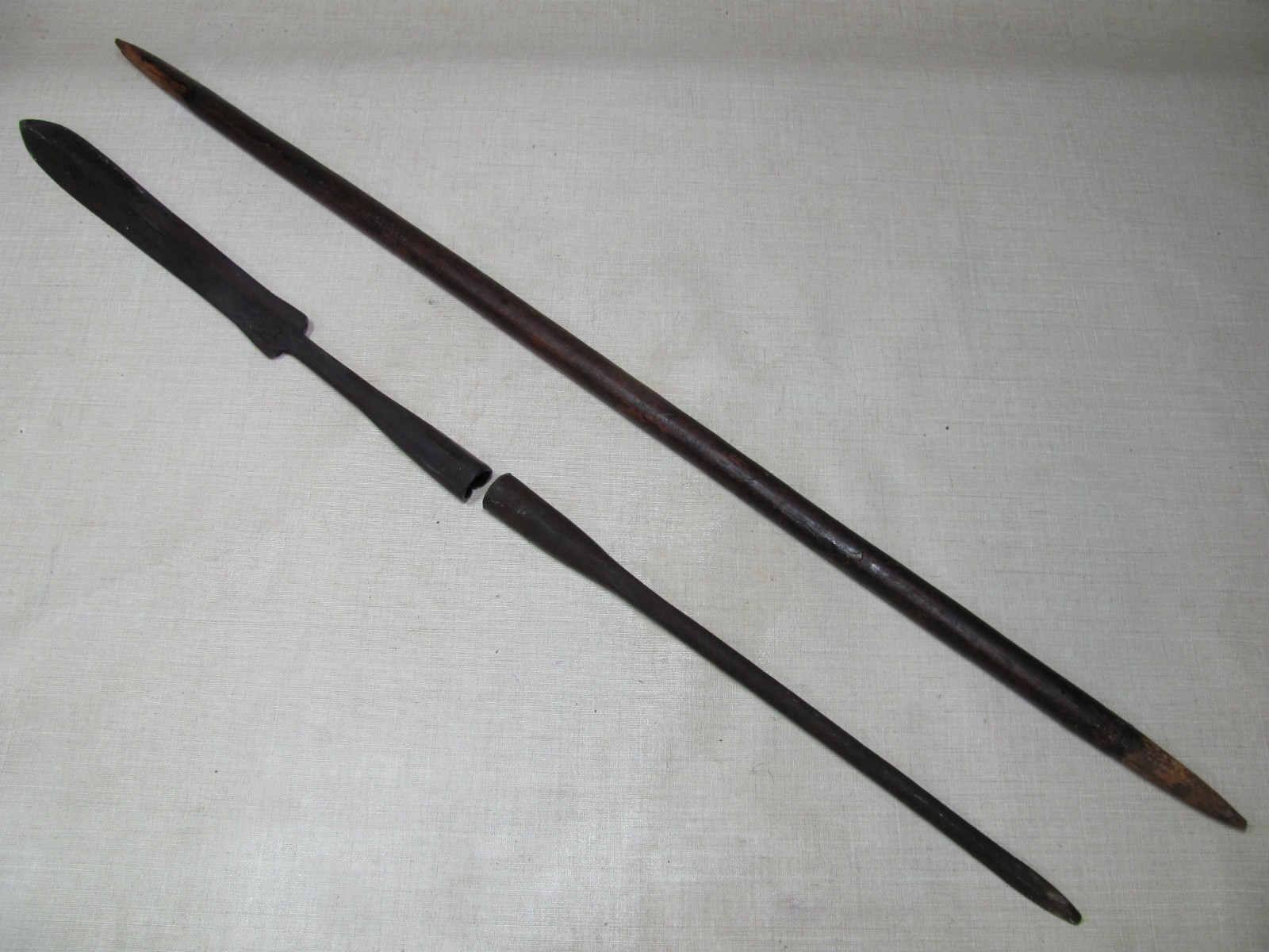 MAASAI SPEAR ASSEGAI TWO-SECTION AFRICAN LION SPEAR 66 INCHES HAND FORGED GOOD