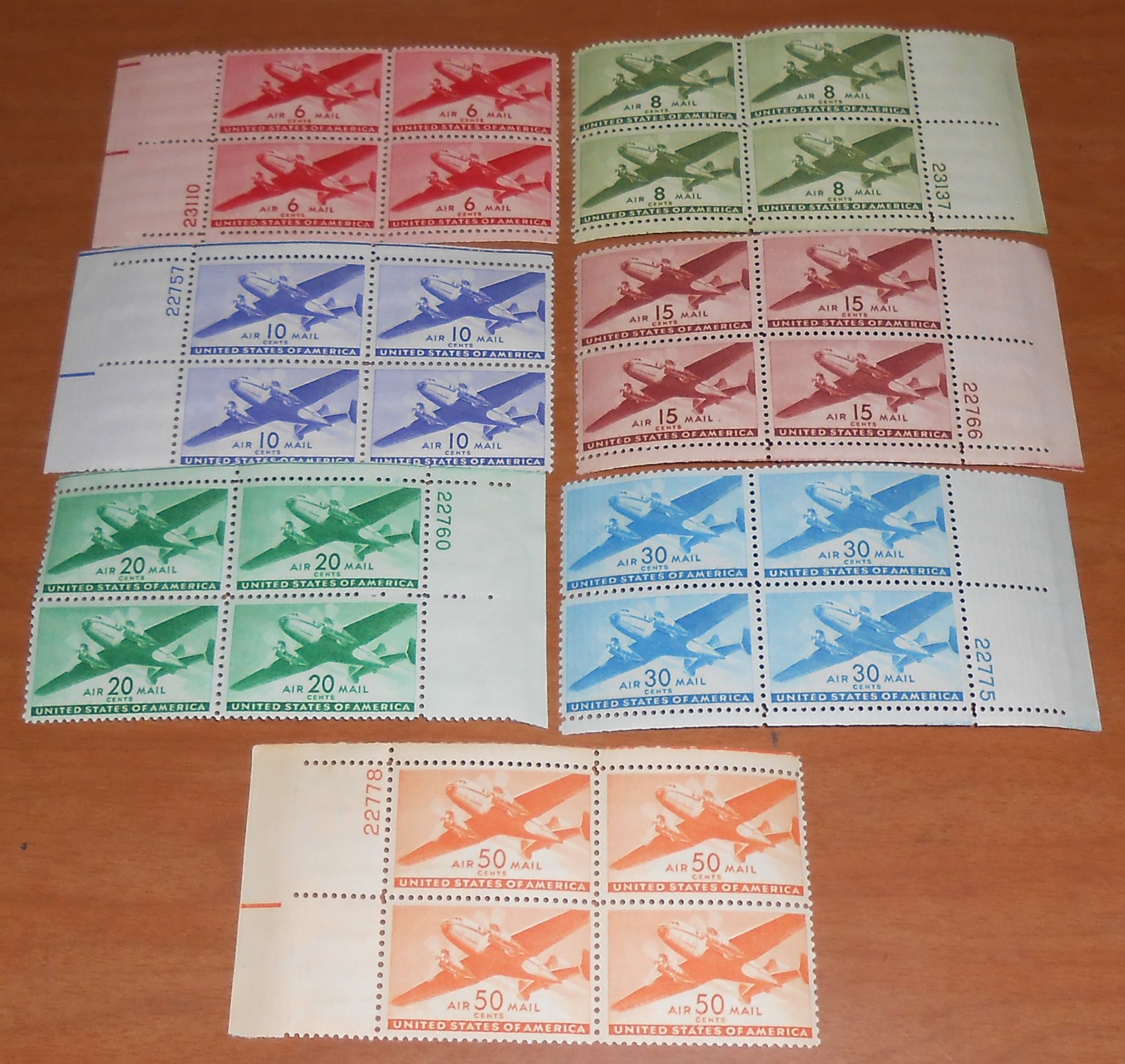 1941-44 US Airmails Sc# C25-C31  M-NH OG Plate Block