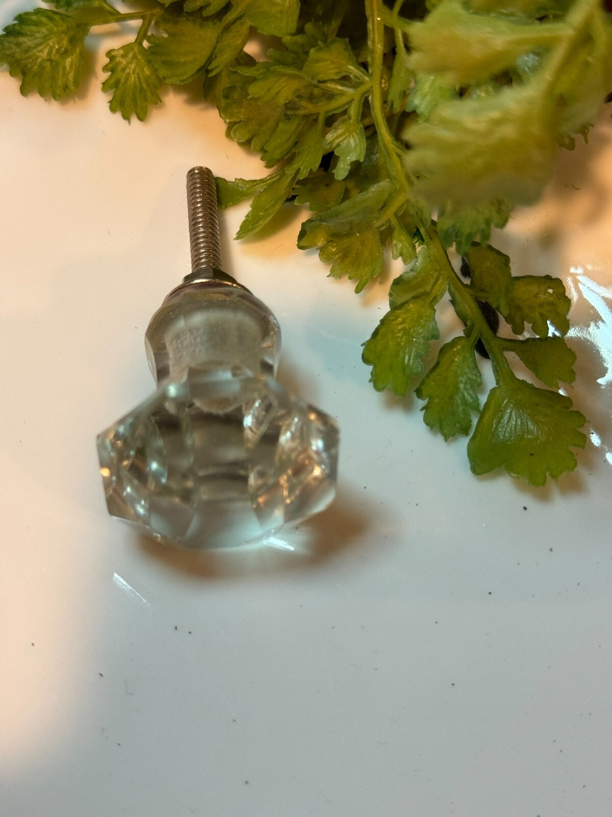 4 Antique Drawer Pull Handle Small Diamond Cut Clear Glass Cabinet Knob Hardware